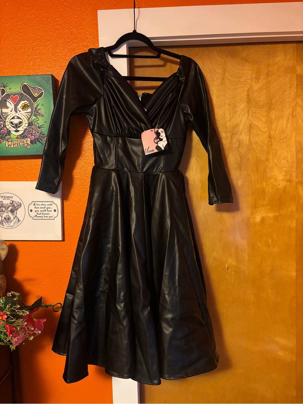 Vixen by Micheline Pitt Black Faux-Leather scarlet swing dress